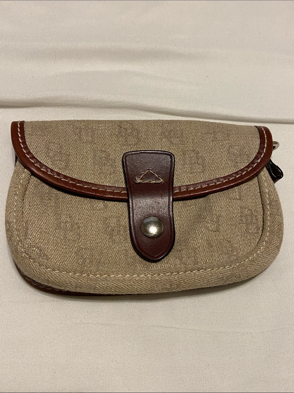 Dooney & Bourke Canvas and Leather Small Clutch Wallet - Beige